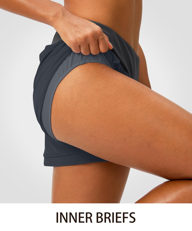 Soothfeel Women's Running Shorts High Waisted Quick-Dry 3 Inch Gym Workout Athletic Shorts for Women with Zipper Pocket(Dark Grey, M) - Image 4